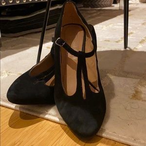 Black suede babydoll mini heel